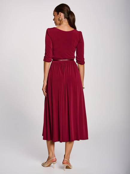 Jolie Moi Jersey Pleated Maxi Dress, Burgundy - view 2, Burgundy