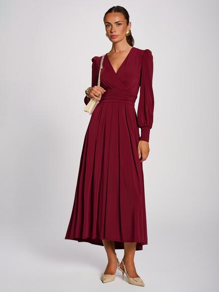 Jolie Moi Wrap Front Jersey Long Sleeve Maxi Dress, Burgundy, Burgundy
