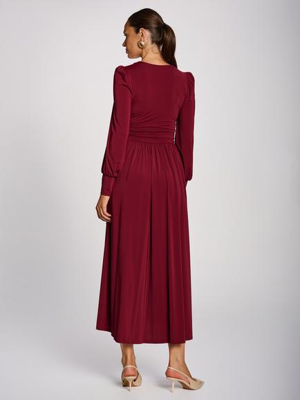 Jolie Moi Wrap Front Jersey Long Sleeve Maxi Dress, Burgundy - view 2, Burgundy