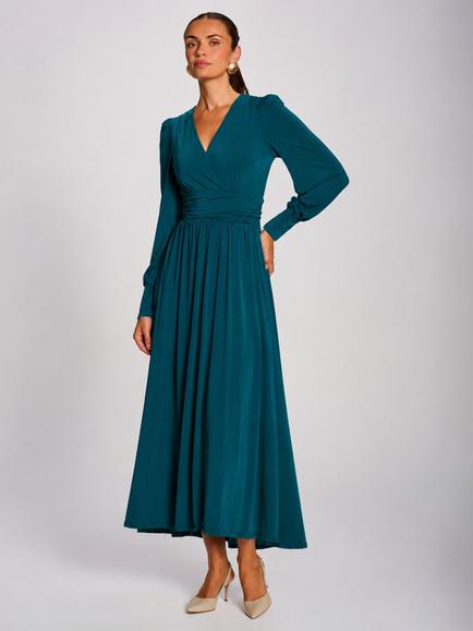 Jolie Moi Wrap Front Jersey Long Sleeve Maxi Dress, Teal, Teal