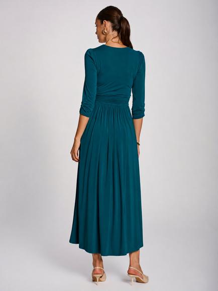 Jolie Moi Wrap Front Jersey Long Sleeve Maxi Dress, Teal - view 2, Teal