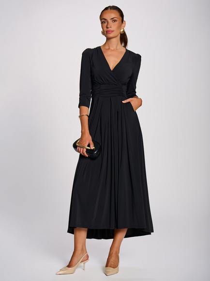 Jolie Moi Wrap Front Jersey Long Sleeve Maxi Dress, Black, Black
