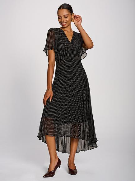 Jolie Moi Polka Dot Pleated High Low Hem Dress, Black, Black