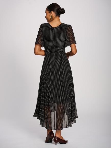 Jolie Moi Polka Dot Pleated High Low Hem Dress, Black - view 2, Black