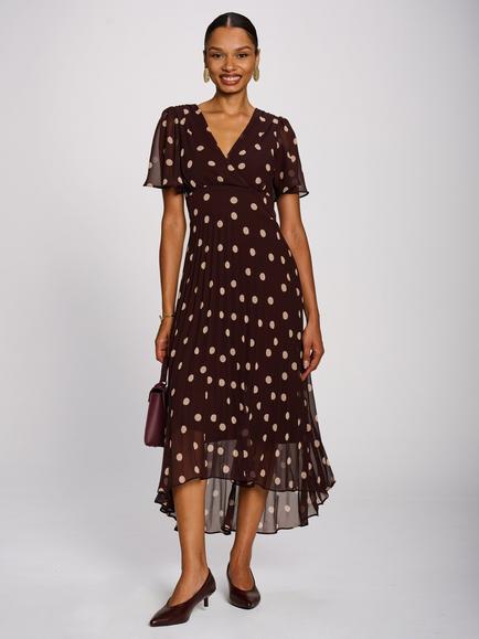 Jolie Moi Spot Print High Low Hem Dress, Burgundy, Burgundy
