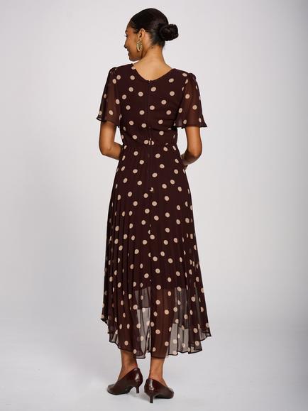 Jolie Moi Spot Print High Low Hem Dress, Burgundy - view 2, Burgundy