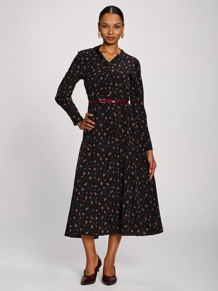 Jolie Moi Floral Shirt Dress, Black, Black