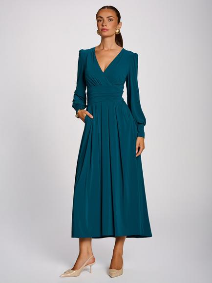 Jolie Moi Wrap Front Long Sleeve Maxi Dress, Teal, Teal