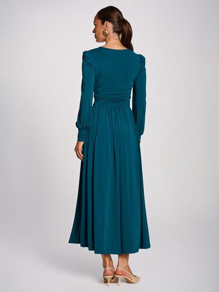 Jolie Moi Wrap Front Long Sleeve Maxi Dress, Teal - view 2, Teal
