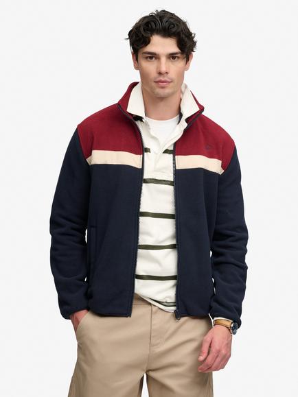 Superdry Tricolour Zip Through Fleece, Eclipse Navy/Red