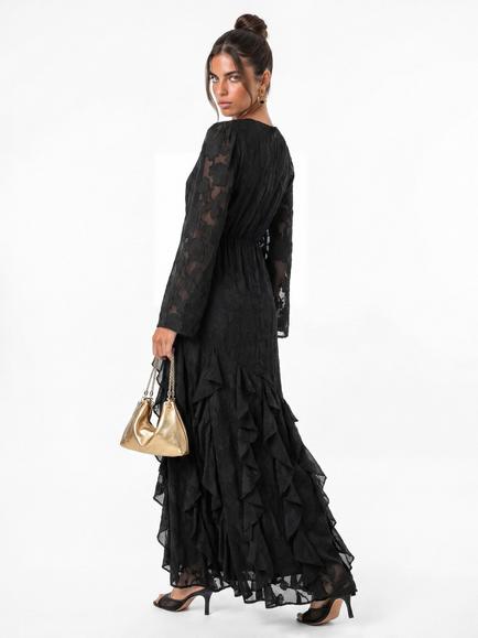 Anaya With Love Floral Burnout Round Neck Ruffle Maxi Dress, Black - view 2, Black