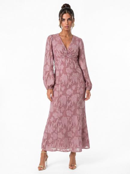 Anaya With Love Floral Burnout V Neck Long Sleeve Midaxi Dress, Twillight Mauve, Twilight Mauve