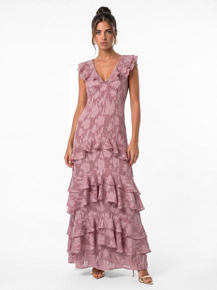 Anaya With Love Flutter Sleeve V Neck Tiered Maxi Dress, Twilight Mauve, Twilight Mauve