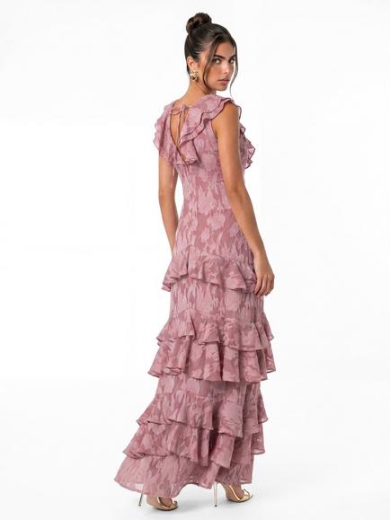 Anaya With Love Flutter Sleeve V Neck Tiered Maxi Dress, Twilight Mauve - view 2, Twilight Mauve