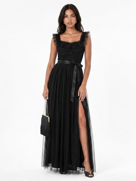 Anaya With Love Strappy Ruffle Maxi Dress, Black, Black