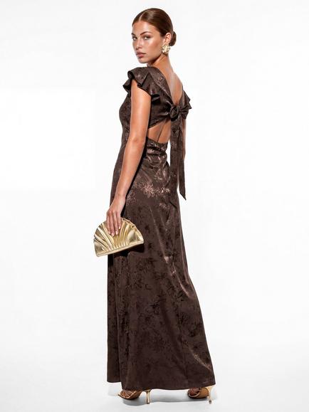 Maya Deluxe Satin Jacquard Maxi Dress, Espresso - view 2, Espresso