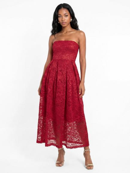 Maya Deluxe Textured Lace Bandeau Midaxi Dress, Red, Red