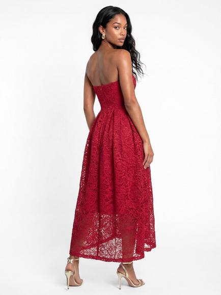 Maya Deluxe Textured Lace Bandeau Midaxi Dress, Red - view 2, Red