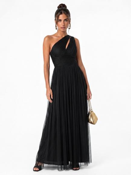 Anaya With Love Cutout One Shoulder Maxi Dress, Black, Black