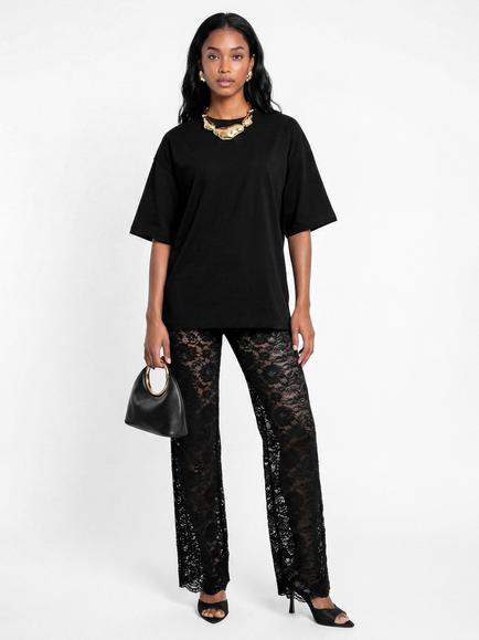Maya Deluxe Floral Lace High Waist Trousers, Black, Black
