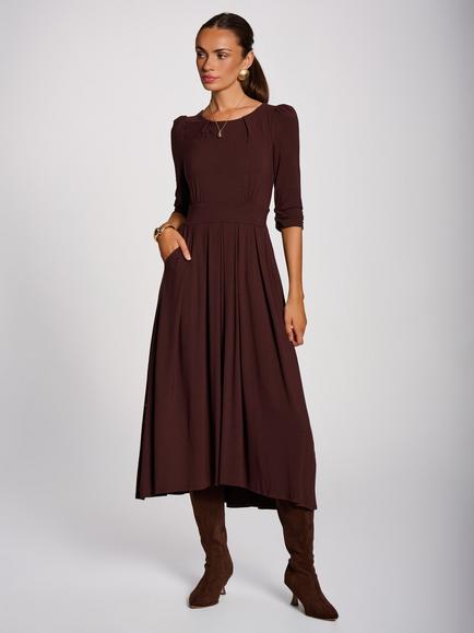Jolie Moi Round Neck Midi Dress, Brown, Brown