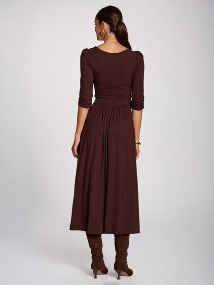 Jolie Moi Round Neck Midi Dress, Brown - view 2, Brown