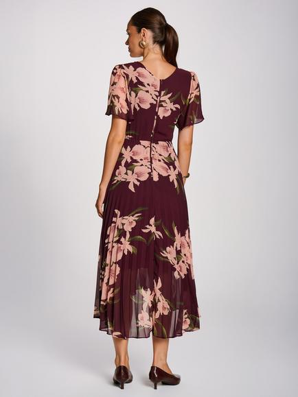Jolie Moi Floral Chiffon Maxi Dress, Burgundy - view 2, Burgundy