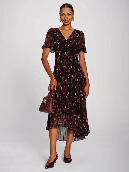 Jolie Moi Blurred Floral Chiffon Maxi Dress, Red, Red