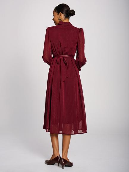 Jolie Moi Ruffle Chiffon Shirt Dress, Burgundy - view 2, Burgundy