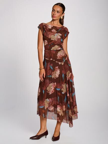 Jolie Moi Floral Draped Maxi Dress, Brown