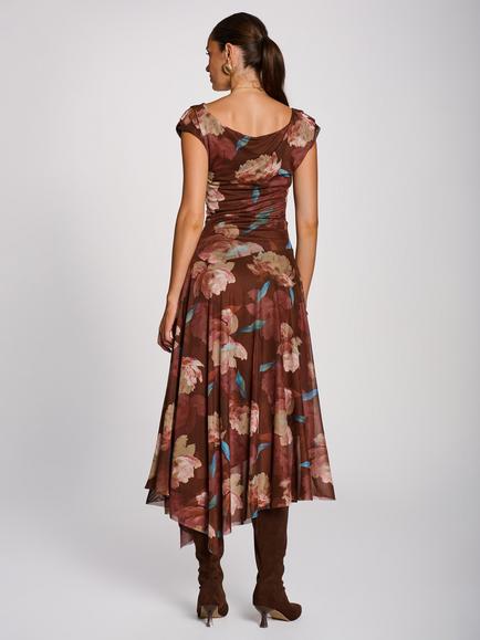 Jolie Moi Floral Draped Maxi Dress - view 2, Brown