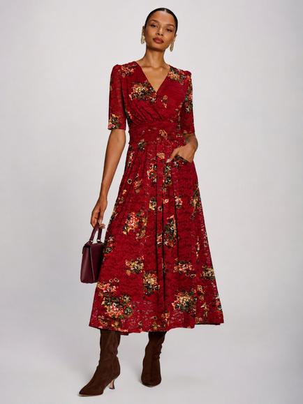 Jolie Moi Floral Lace Maxi Dress, Red, Red