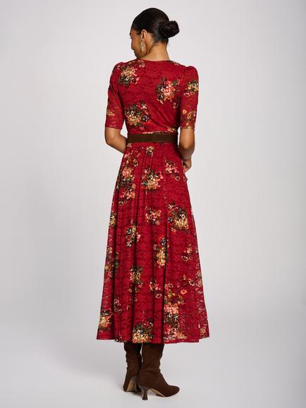 Jolie Moi Floral Lace Maxi Dress, Red - view 2, Red
