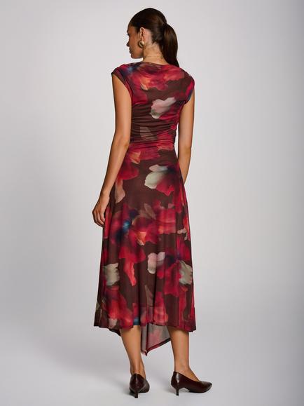 Jolie Moi Blurred Floral Mesh Maxi Dress, Brown - view 2, Brown