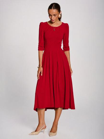 Jolie Moi Modal Round Neck Midi Dress, Red, Red