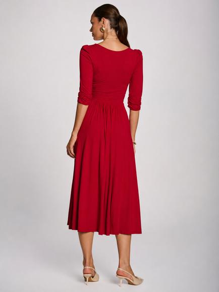 Jolie Moi Modal Round Neck Midi Dress, Red - view 2, Red