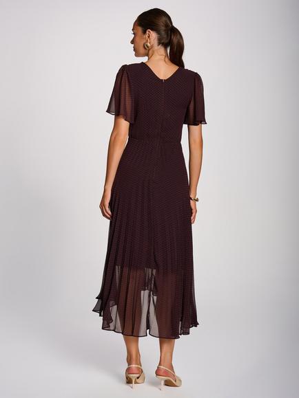 Jolie Moi Polka Dot Pleated High Low Hem Dress, Dark Brown - view 2, Dark Brown