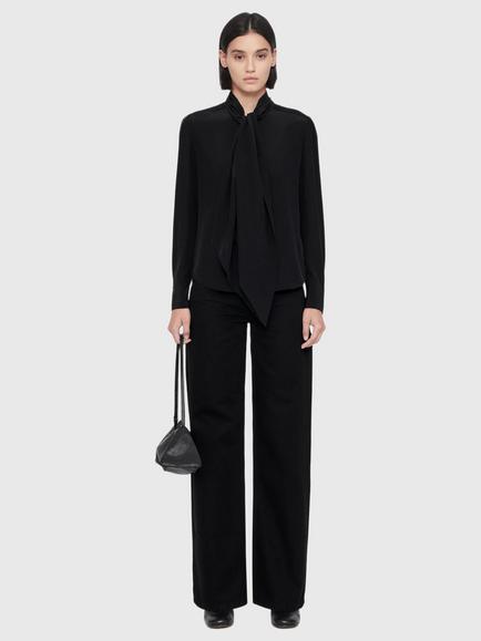 AllSaints Iris Silk Tie Neck Shirt - view 2, Black