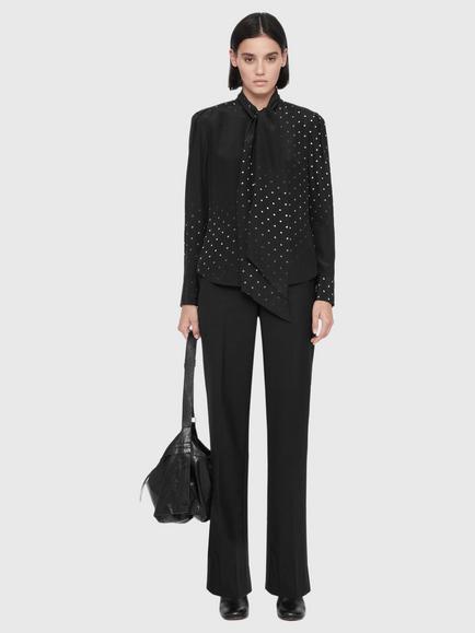 AllSaints Iris Silk Polka Dot Tie Neck Shirt, Black - view 2, Black