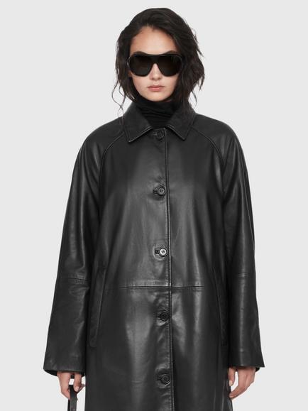 AllSaints Orville Longline Leather Overcoat, Black, Black