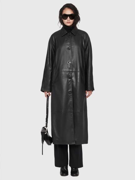 AllSaints Orville Longline Leather Overcoat, Black - view 2, Black