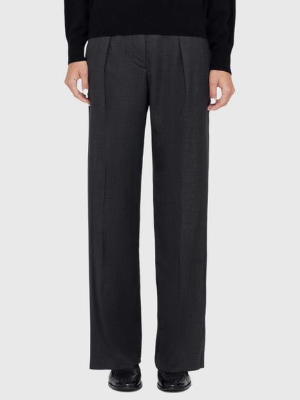 AllSaints Leonie Wool Wide Leg Trousers, Grey Charcoal