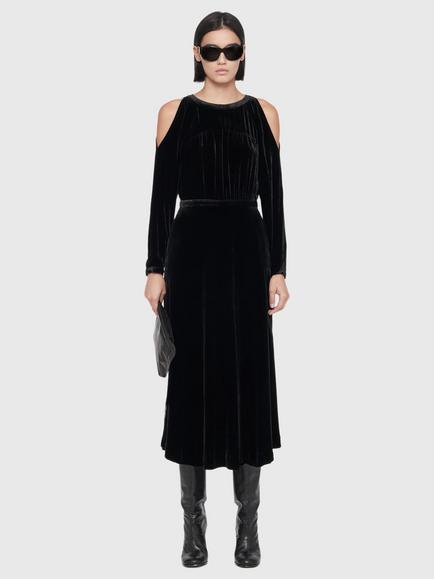 AllSaints Chrissy Velvet Midi Dress, Black, Black