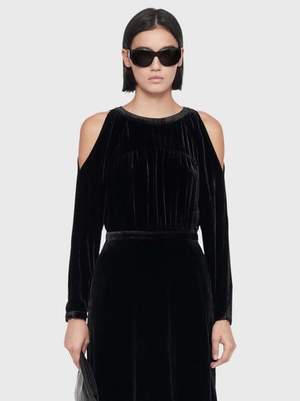 AllSaints Chrissy Velvet Midi Dress, Black - view 2, Black