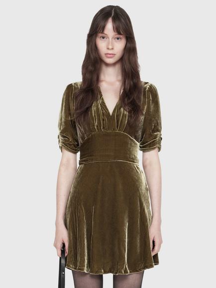 AllSaints Ena Velvet Dress, Green Khaki