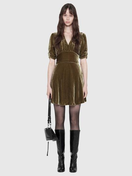AllSaints Ena Velvet Dress - view 2, Green Khaki