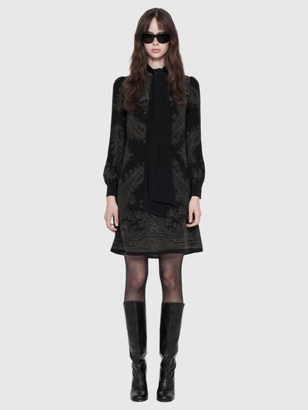 AllSaints Jamie Silk Abstract Print Mini Dress, Avalon Black - view 2, Avalon Black