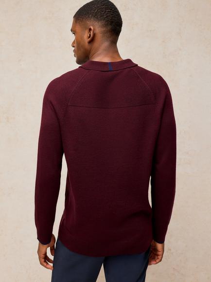 White Stuff Newport Merino Wool Long Sleeve Polo Top, Purple - view 2, Purple