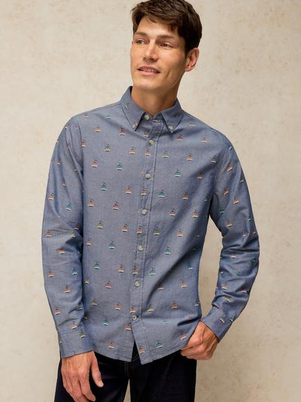 White Stuff Bruton Cotton Regular Fit Ski Lift Shirt, Navy, Navy