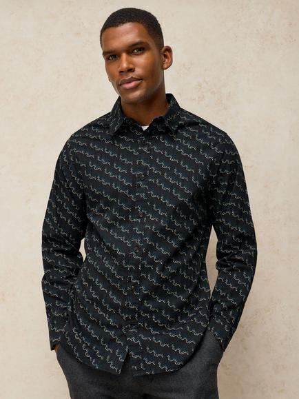 White Stuff Salcombe Cotton Rich Regular Fit Abstract Shirt, Black, Black